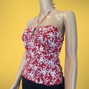 Red/White halter top with peekaboo right on cleavage